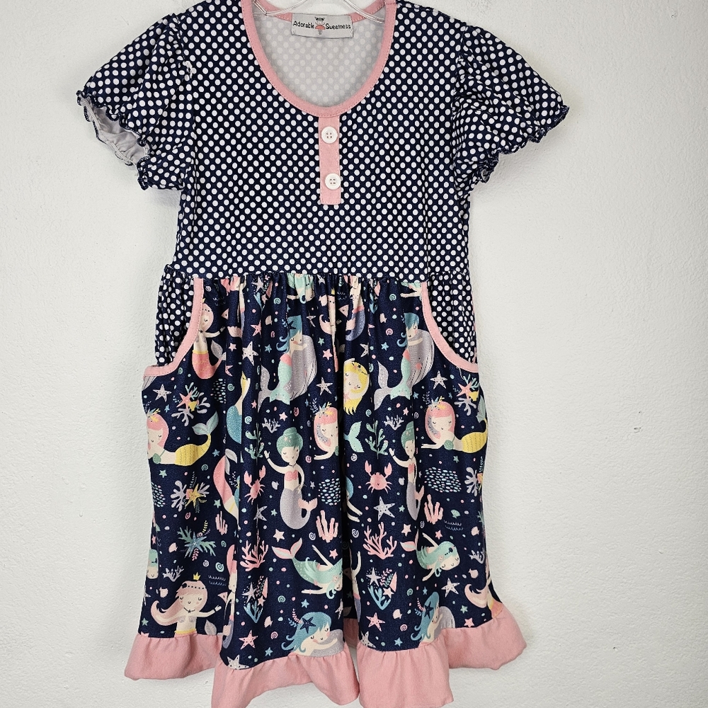 Adorable Sweetness Girls Mermaid Dress Cotton Knit Ruffles Sz 8